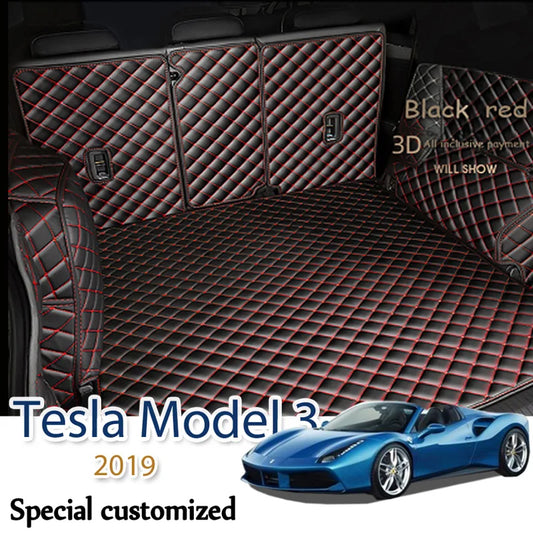 Leather Car Trunk Mat For Tesla Model 3 2019 Cargo Liner Accessories Interior Boot