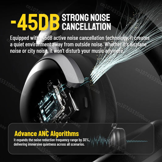 Zombies Cat S10 ANC Bluetooth Headphones -45dB Active Noise Cancellation Headset Immersive Stereo Over-ear Wireless Earphones