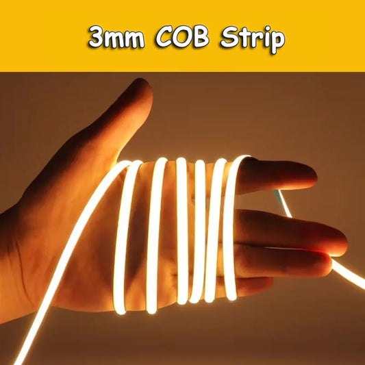 USB-Powered LED COB Strip Light-Flexible Cuttable Tape Light with Adhesive Backing, Push Button Control, for Homes, Kitchens