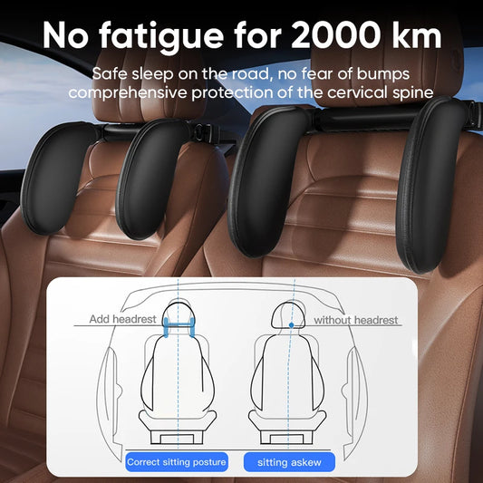 Ergonomic 360° Adjustable Auto Cervical Pillow with Memory Foam & Side Pads One-Click Sleep Headrest for Car Travel BMW Benz