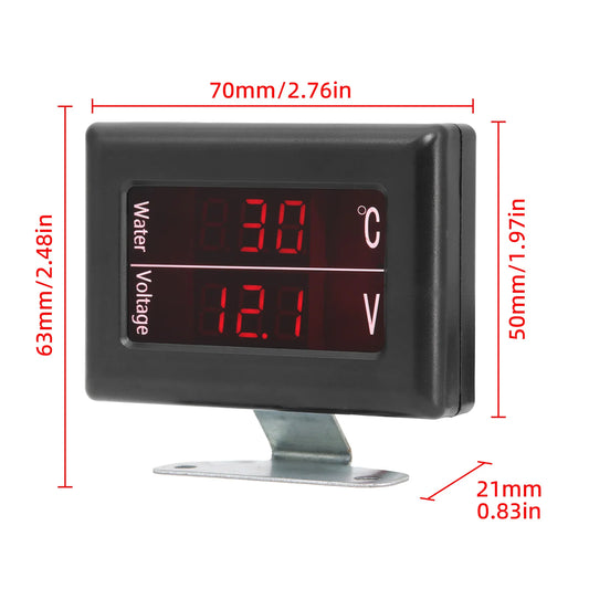 12V 24V Universal Digital Water Temperature Gauge Voltage Voltmeter Gauge for Car + Water Temperature Sensor Head Plug 10MM