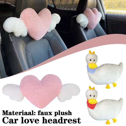 Heart-Shaped Car Headrest Plush Love Neck Pillow Super Soft Plush For Car Seat Cushion Universal Interior Car Accessories