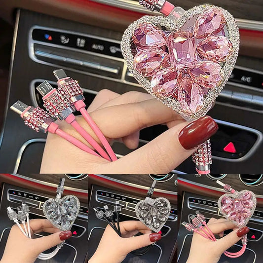 Bling Diamond Goddess Love Car Charger USB Multi Charging Universal Auto Charging New Three-In-One Cable Cable Data Fast Di N2K7