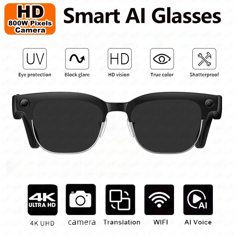 New 4K Glasses AI Smart Glasses With 8MP Camera Video Recording Translation Smart Sunglasses Bluetooth Call Music Play Men Women