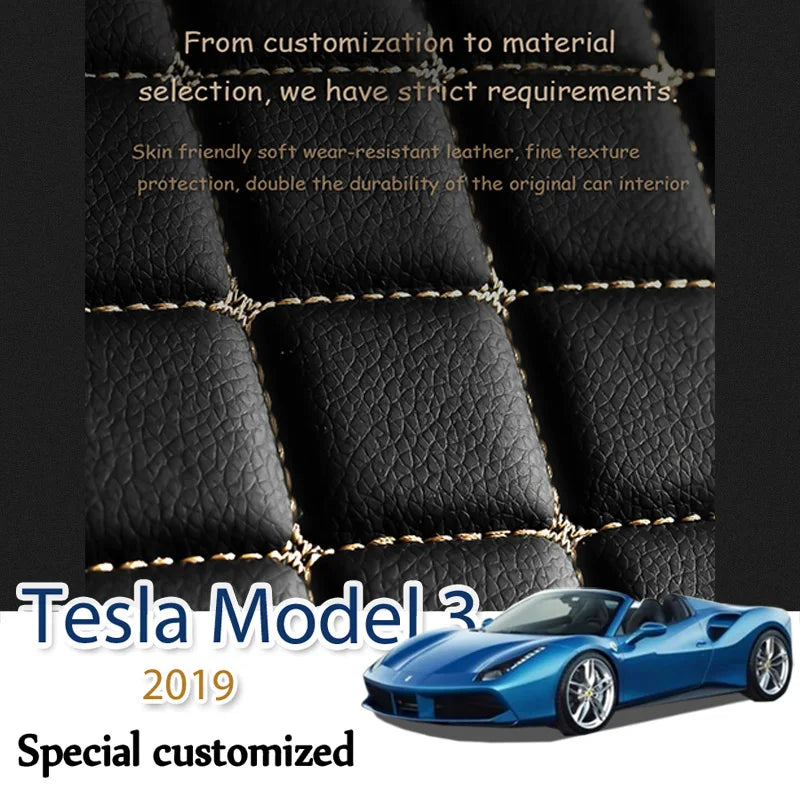 Leather Car Trunk Mat For Tesla Model 3 2019 Cargo Liner Accessories Interior Boot