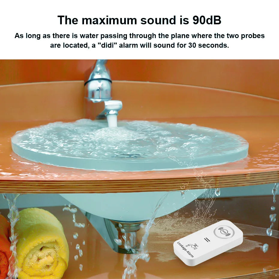 KERUI 433Mhz Leakage Alarm Water Detector Drip Alert with 90db Loud Home Security  Overflow Sensor for Kitchen Bathroom