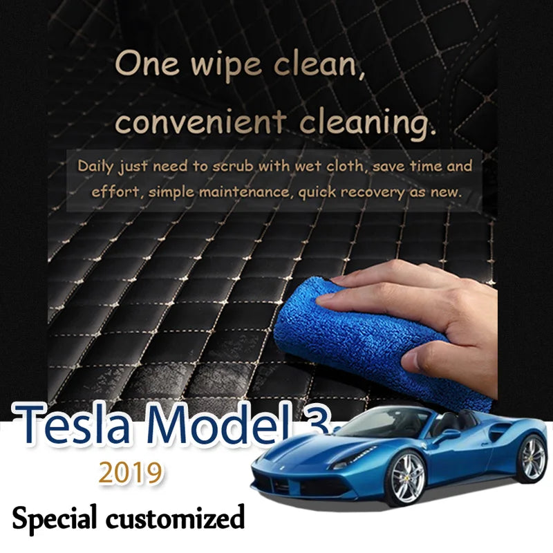 Leather Car Trunk Mat For Tesla Model 3 2019 Cargo Liner Accessories Interior Boot