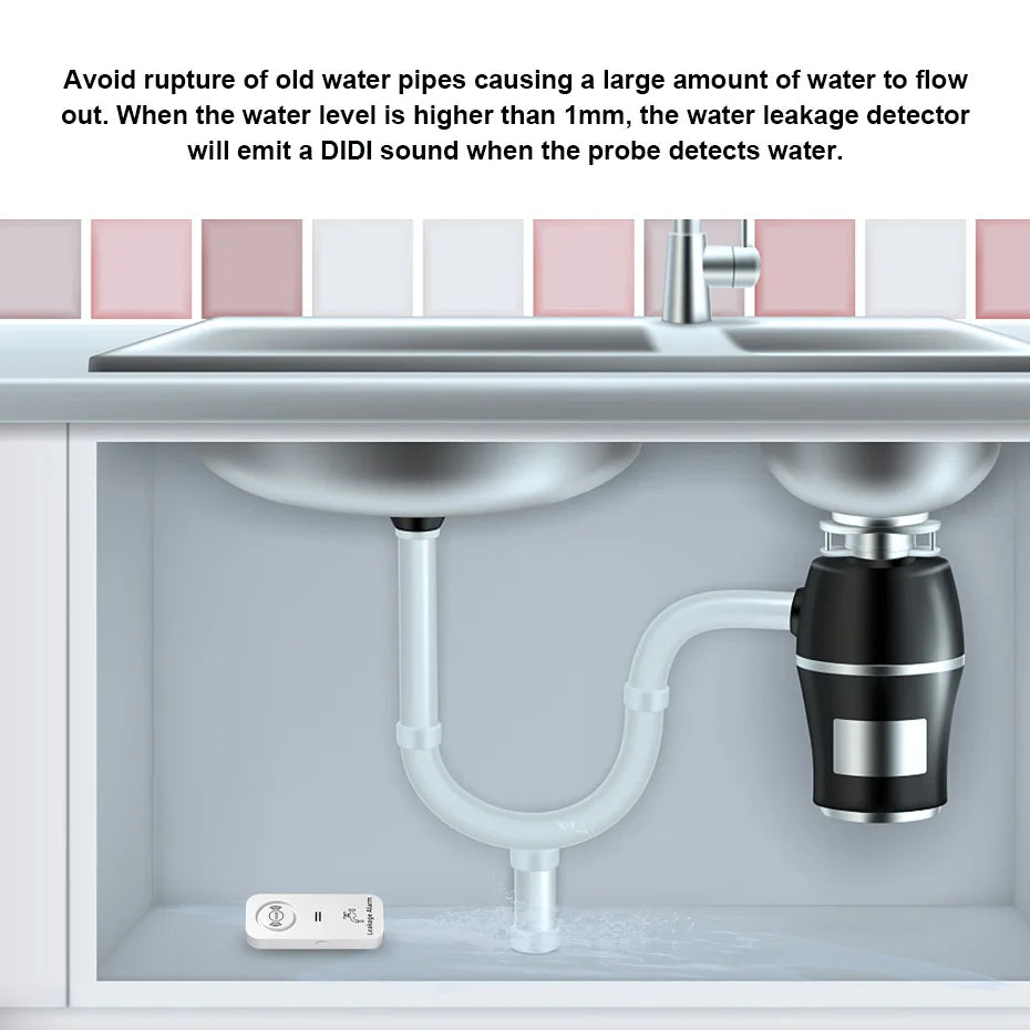 KERUI 433Mhz Leakage Alarm Water Detector Drip Alert with 90db Loud Home Security  Overflow Sensor for Kitchen Bathroom