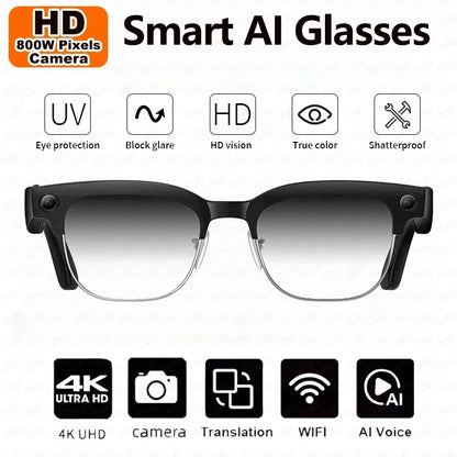 New 4K Glasses AI Smart Glasses With 8MP Camera Video Recording Translation Smart Sunglasses Bluetooth Call Music Play Men Women