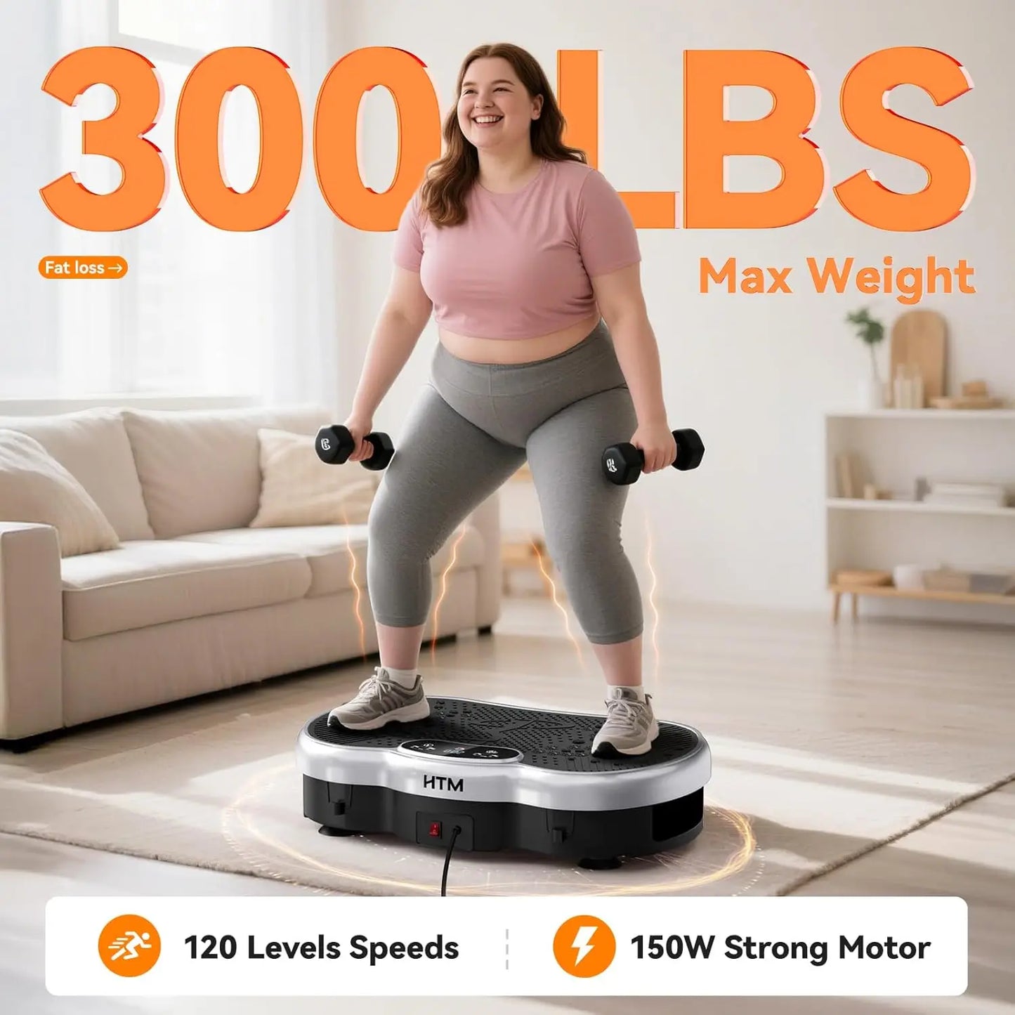 Calorie Tracking Vibration Plate Power Machine 120 Adjustable Speed Levels Whole Body Fitness Massager Home Gym Muscle Toning