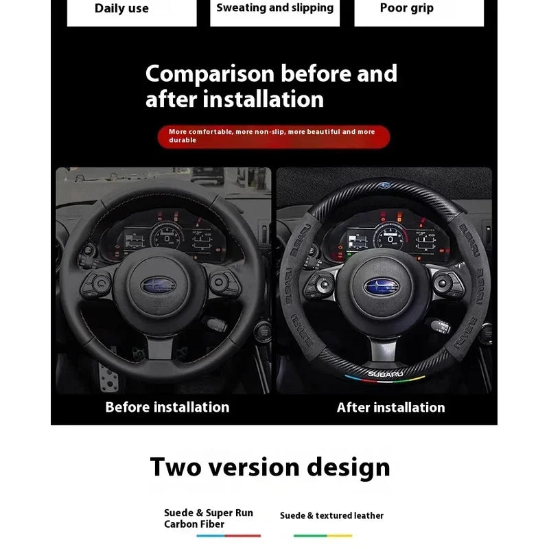 For Subaru Outback Brz Wrx Xv Ascent Forester Impreza Legacy Car Suede Carbon Fiber Leather Steering Wheel Cover Accessories