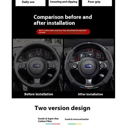 For Subaru Outback Brz Wrx Xv Ascent Forester Impreza Legacy Car Suede Carbon Fiber Leather Steering Wheel Cover Accessories