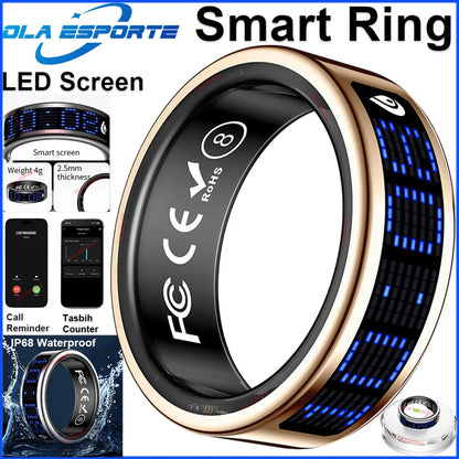 2026 Smart Ring Men Women LED Display Screen Heart Rate Blood Oxygen Monitor 5ATM Waterproof Multi Sports Mode Gifts For Android