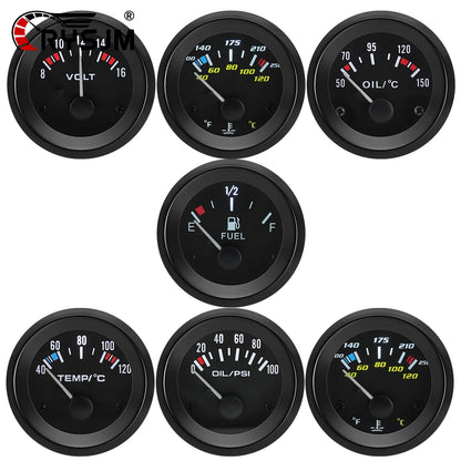 52MM Oil Pressure Gauge Water Temperature Oil Temp Voltmeter Fuel Level Meter with Bracket Pod Holder For 12V Universal Vehicle