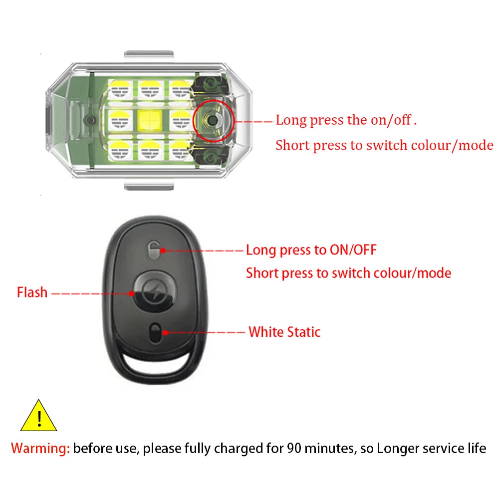 1/2/4Pc Remote Motorcycle Lights RC Drone LED Flash Wireless Light for RC Fix Wing Aircraft Airplane Helicopter Warning Lights