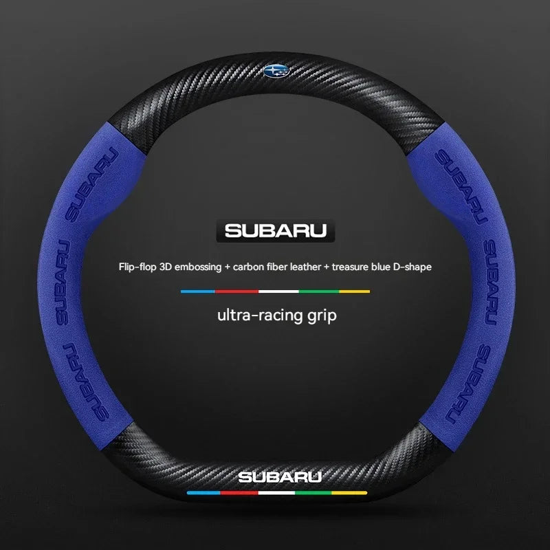 For Subaru Outback Brz Wrx Xv Ascent Forester Impreza Legacy Car Suede Carbon Fiber Leather Steering Wheel Cover Accessories