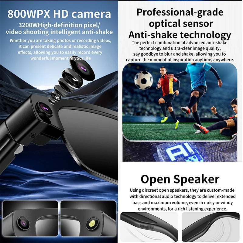 2026 AI Smart Glasses 800W HD Camera Video Recording WIFI Transmission Music AI Object Recognition 270mAh BT Call Smart Glasses