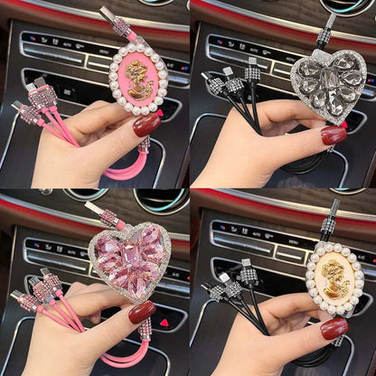 Bling Diamond Goddess Love Car Charger USB Multi Charging Universal Auto Charging New Three-In-One Cable Cable Data Fast Di N2K7