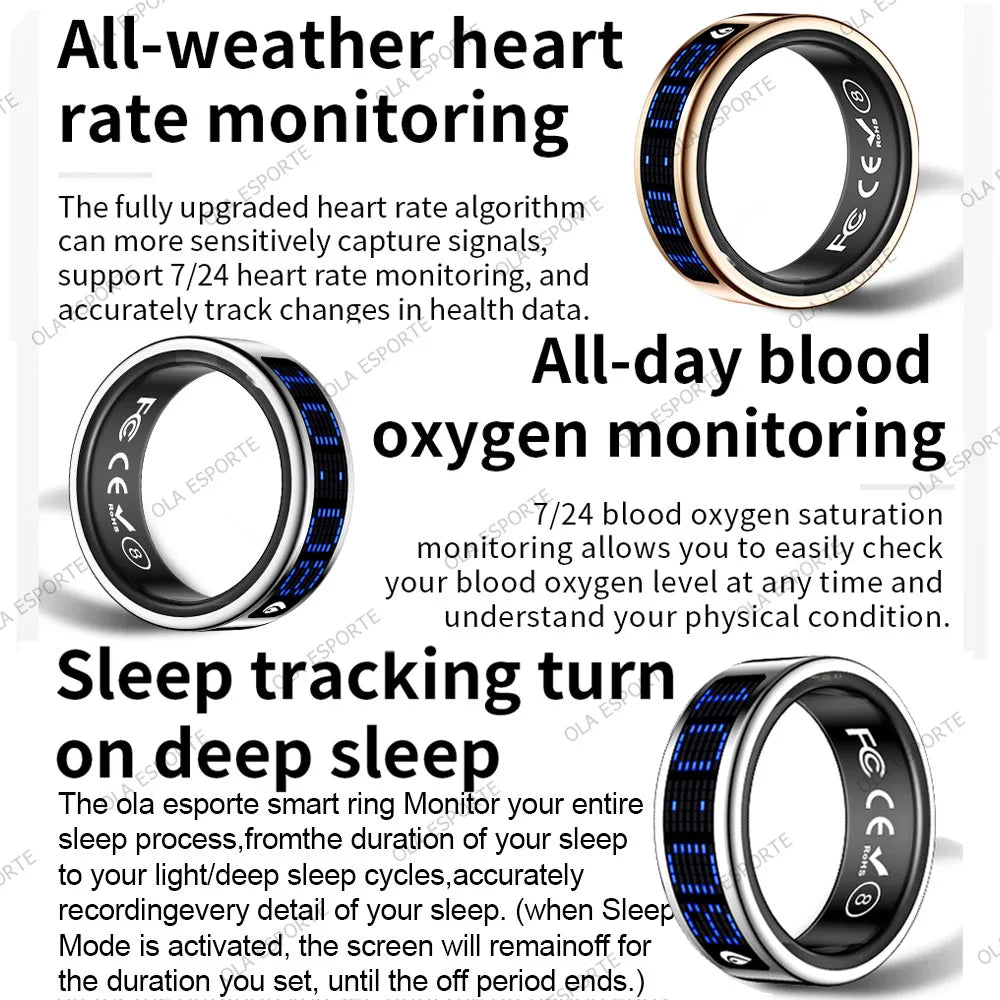 2026 Smart Ring Men Women LED Display Screen Heart Rate Blood Oxygen Monitor 5ATM Waterproof Multi Sports Mode Gifts For Android