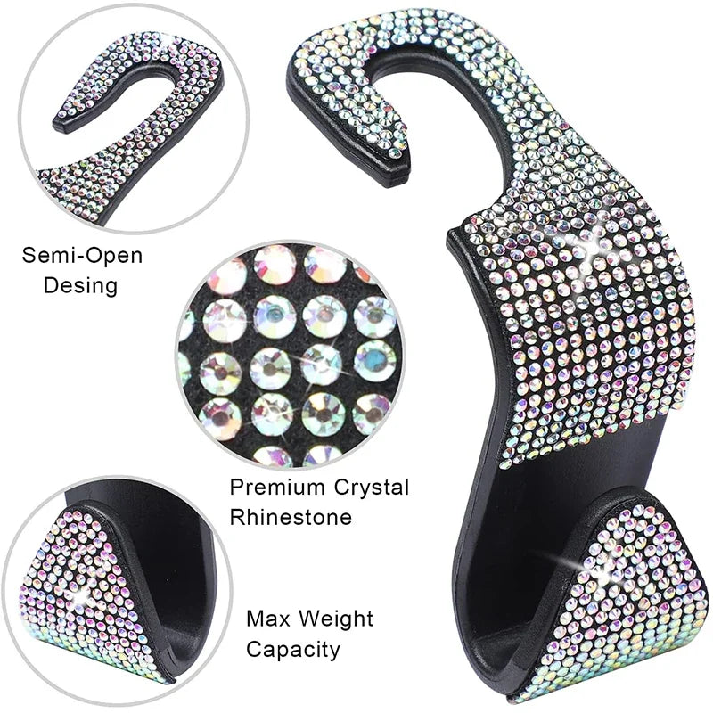 Rhinestone Car Seat Back Hook Bling Diamond Hanger Auto Back Universal Headrest Mount Storage Holder Car Interior Accessories