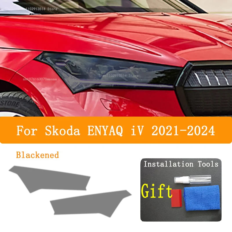 For Skoda ENYAQ iV 2021 2024 Car Headlight Protective Film Vinyl Restoration Transparent Black TPU Car Light Repair Sticker
