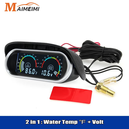 2 in 1 LCD Digital Auto Water Temp Gauge Voltmeter Gauge For Car Truck Motorcycle Temperature Sensor 10mm Temperature 12V 24V