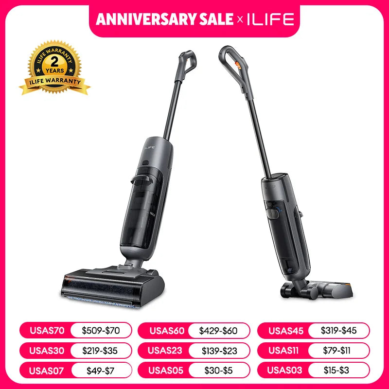 ILIFE W90 Pro Cordless Wireless Wet Dry Smart Mop Washing ,7000Pa Suction, 1Min Self Cleaning, Large Dual Water Tank,Update W90