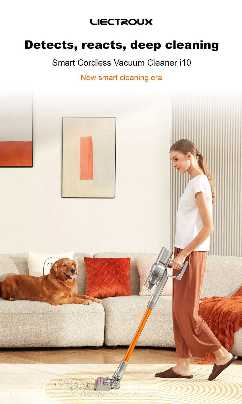 Cordless Handheld Stick Vacuum Cleaner Liectroux i10, Smart Dust Sensing,27KPa,Touch Screen,Suit for Carpet,Floor,Car & Pet Hair