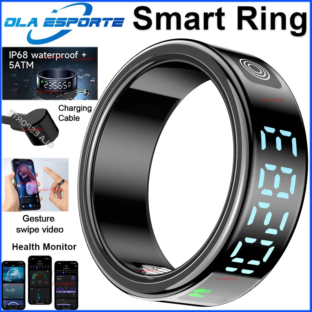 2026 Smart Ring Men Women LED Display Screen Heart Rate Blood Oxygen Monitor 5ATM Waterproof Multi Sports Mode Gifts For Android