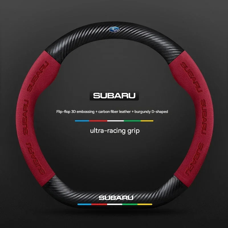 For Subaru Outback Brz Wrx Xv Ascent Forester Impreza Legacy Car Suede Carbon Fiber Leather Steering Wheel Cover Accessories