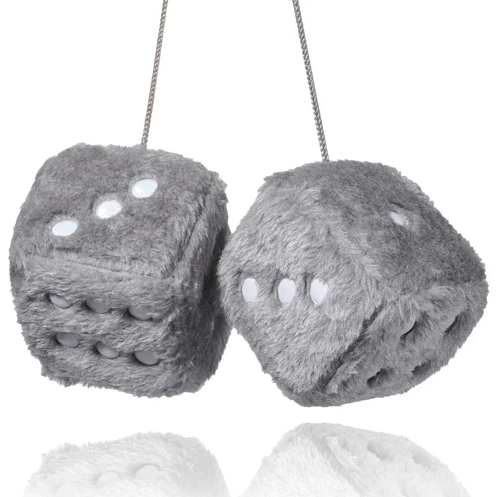 1 Fuzzy Plush Dice with Dots Retro Square Plush Hanging Mirror Fuzzy Dices Kid Toys for Pink Car Interior Ornament Decoration