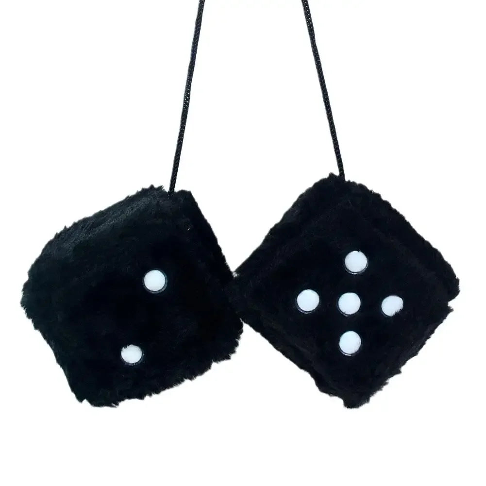 Fuzzy Plush Dice for Car Mirror Pair of Retro Pink Dice with White Dots for Car Interior Hanging Ornament Decoration