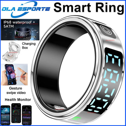 2026 Smart Ring Men Women LED Display Screen Heart Rate Blood Oxygen Monitor 5ATM Waterproof Multi Sports Mode Gifts For Android