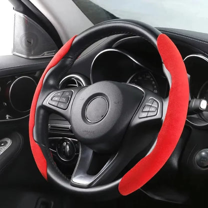 2026 Suede Universal 38CM Car Steering Wheel Booster Cover Non-Slip Auto Interior Steer Protector Decoration Accessories-Brown
