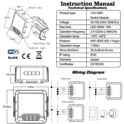 GIRIER Wifi Smart Switch Module Smart Life App Remote Control DIY Smart Light Switches 16A Works with Alice Google Home Alexa
