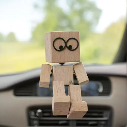 New Car Handmade Shaking Feet Wooden Doll Car Dashboard Desktop Decoration Ornament Shaking Wooden Man Figurine Bobblehead Doll