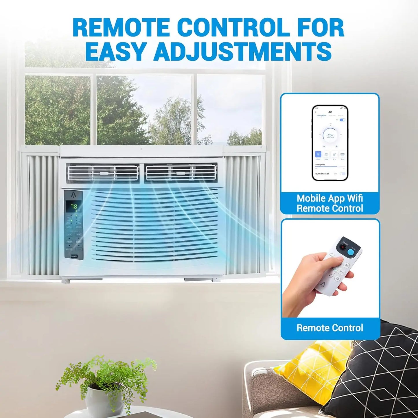 6000 BTU Smart Window Air Conditioner with WiFi - Cools Rooms to 250 Sq Ft, Remote & App Control for Bedroom Office