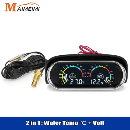 2 in 1 LCD Digital Auto Water Temp Gauge Voltmeter Gauge For Car Truck Motorcycle Temperature Sensor 10mm Temperature 12V 24V
