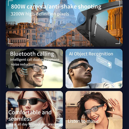 2026 AI Smart Glasses 800W HD Camera Video Recording WIFI Transmission Music AI Object Recognition 270mAh BT Call Smart Glasses