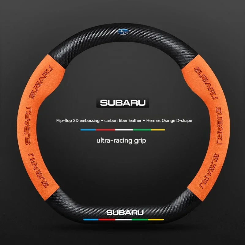 For Subaru Outback Brz Wrx Xv Ascent Forester Impreza Legacy Car Suede Carbon Fiber Leather Steering Wheel Cover Accessories