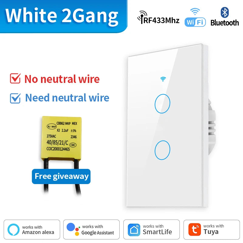TNCE Tuya WiFi/Zigbee Smart Light Switch, Neutral Wire/No Neutral Wire Required Wall Touch Switch Work with Alexa, Google Home