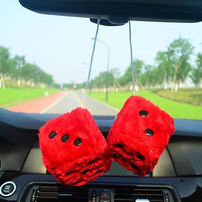 Fuzzy Plush Dice for Car Mirror Pair of Retro Pink Dice with White Dots for Car Interior Hanging Ornament Decoration