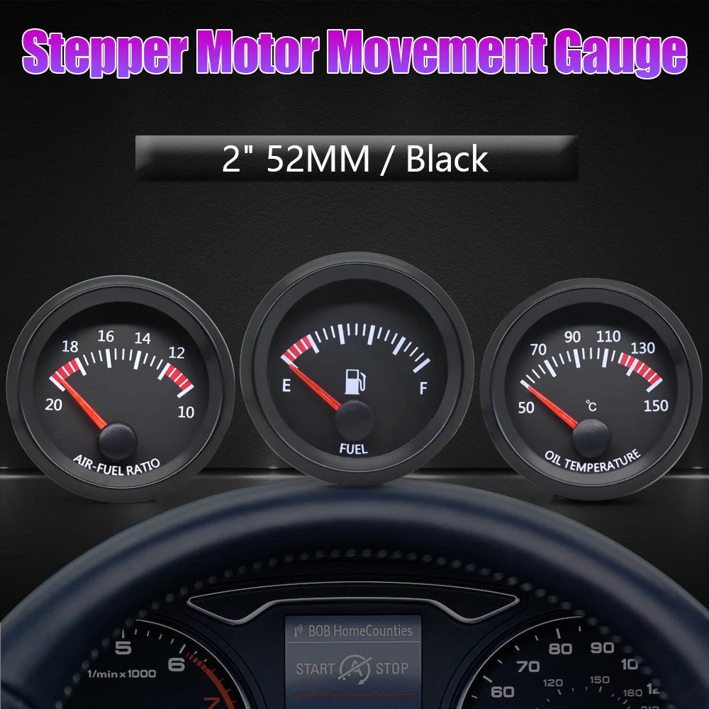 52MM Gauge 12V Water Temp Oil Temp Gauge Oil Press Fuel Volts Gauge Air Fuel Ratio Boost Exhaust Temp Meter Black Face Gauge