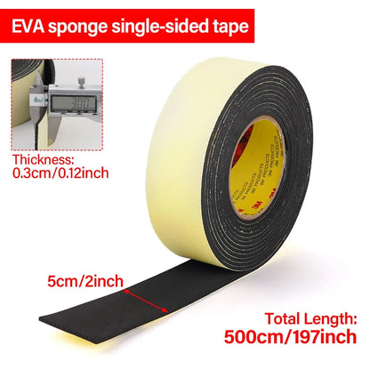 1 Roll 5mX50mmX3mm Eva Black Foam Sponge Rubber Strip Tape Door Window Soundproof Anti-Collision Car Interior Sound Insulation