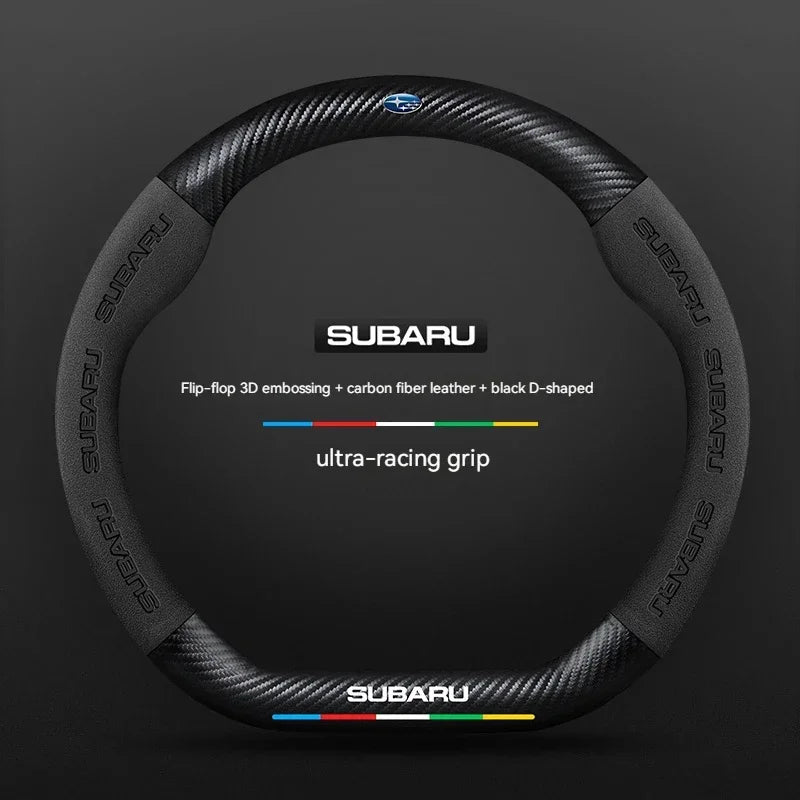 For Subaru Outback Brz Wrx Xv Ascent Forester Impreza Legacy Car Suede Carbon Fiber Leather Steering Wheel Cover Accessories