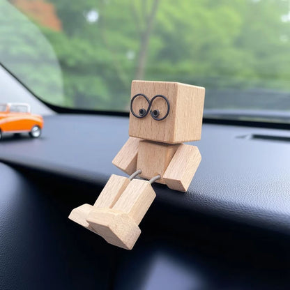New Car Handmade Shaking Feet Wooden Doll Car Dashboard Desktop Decoration Ornament Shaking Wooden Man Figurine Bobblehead Doll
