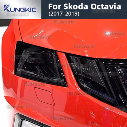 6Pcs Car Headlight Protective Film For Skoda Octavia 3 Facelift 2017 2018 2019  Smoked Black Tint Wrap TPU Sticker