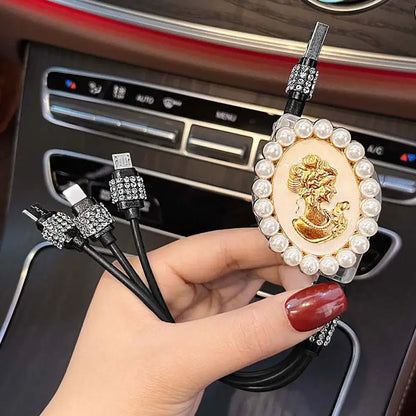 Bling Diamond Goddess Love Car Charger USB Multi Charging Universal Auto Charging New Three-In-One Cable Cable Data Fast Di N2K7