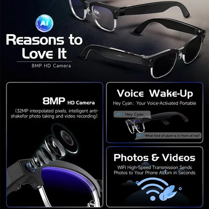 New 4K Glasses AI Smart Glasses With 8MP Camera Video Recording Translation Smart Sunglasses Bluetooth Call Music Play Men Women