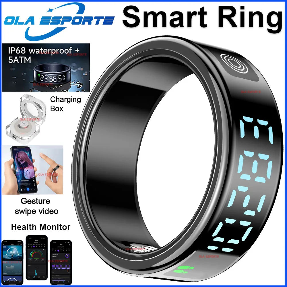 2026 Smart Ring Men Women LED Display Screen Heart Rate Blood Oxygen Monitor 5ATM Waterproof Multi Sports Mode Gifts For Android